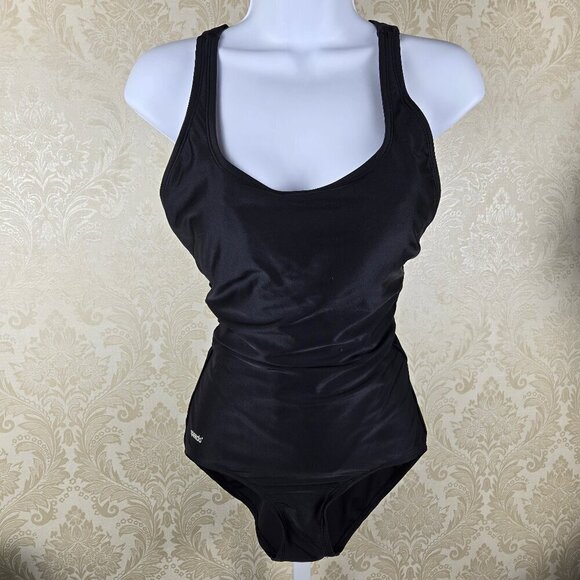 Speedo Size 8 Women's Black One Piece Swimsuit Racerback Scoop Neck - Picture 1 of 10